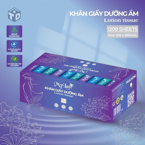 MyLan: Hộp chữ nhật 10 gói khăn giấy dưỡng ẩm màu tím 120 tờ
