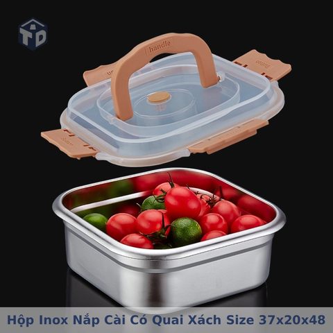 Hộp Inox Nắp Cài Có Quai Xách Size 37x20x48