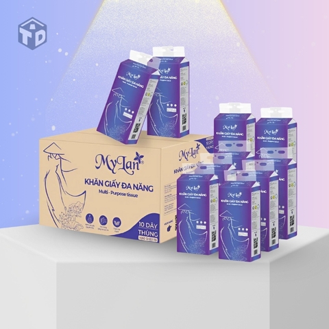 MyLan: Thùng 10 gói khăn giấy cô gái màu tím 1000 tờ