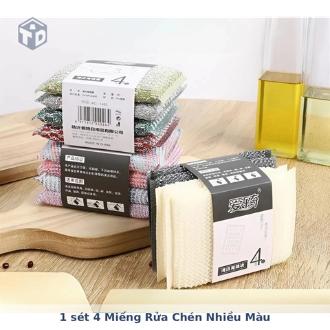 1 sét 4 Miếng Rửa Chén Nhiều Màu