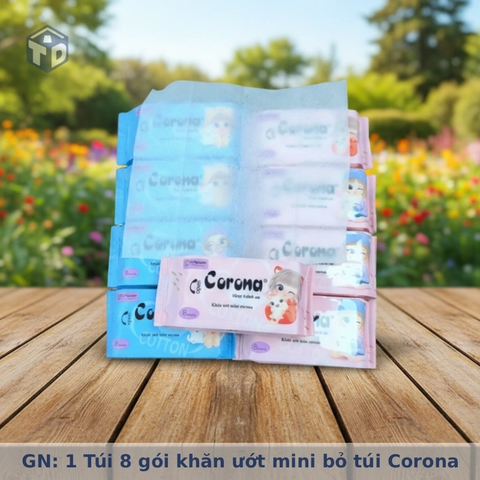GN: 1 Túi 8 gói khăn ướt mini bỏ túi Corona