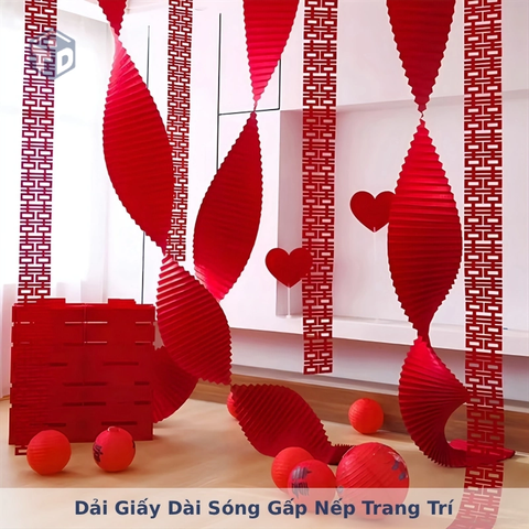 Dải Giấy Dài Sóng Gấp Nếp Trang Trí