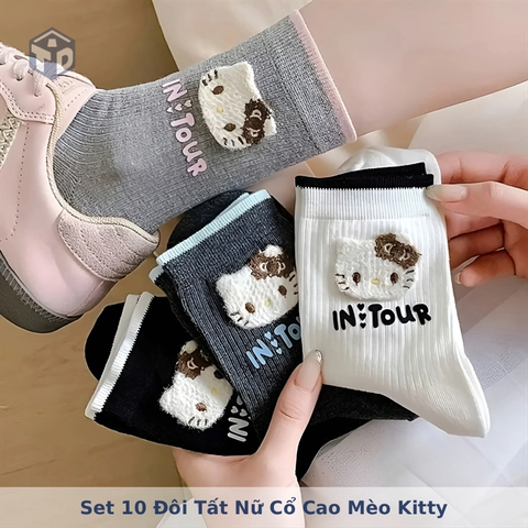 Set 10 Đôi Tất Nữ Cổ Cao Mèo Kitty