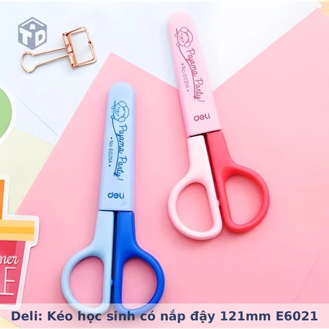 Deli: Kéo học sinh có nắp đậy 121mm E6021