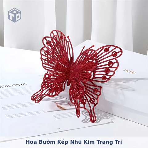 Hoa Bướm Kép Nhũ Kim Trang Trí