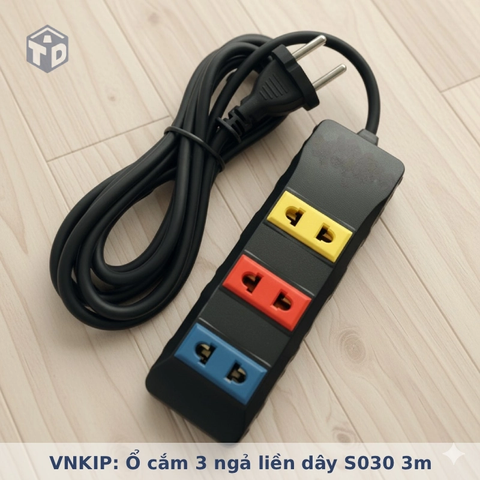 VNKIP: Ổ cắm 3 ngả liền dây S030 - 10A 250V 3m