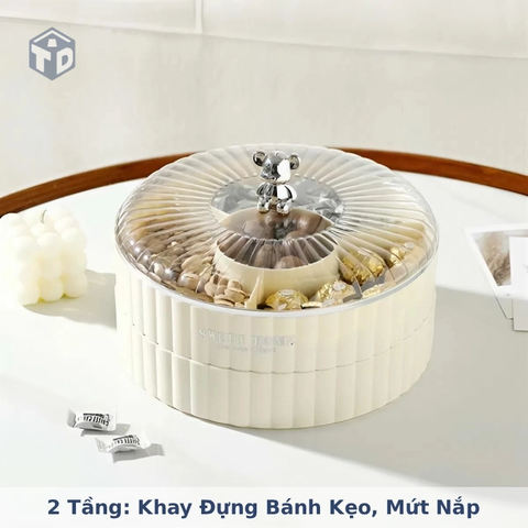 2 Tầng: Khay Đựng Bánh Kẹo, Mứt Nắp Hình Gấu