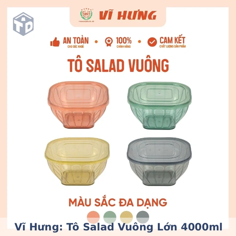 Vĩ Hưng: Tô Salad Vuông Lớn 4000ml 8233