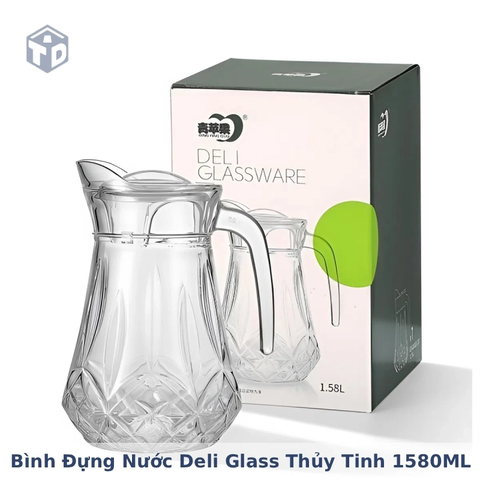 Bình Đựng Nước Deli Glass Thủy Tinh 1580ML Vân Hoa- Ko bao bể vc