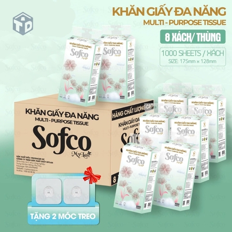 MyLan: Thùng 8 gói khăn giấy rút treo tường Sofco 1000 tờ