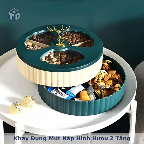 Khay Đựng Mứt Nắp Hình Hươu 2 Tầng
