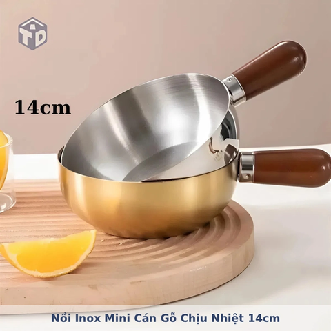 Nồi Inox Mini Cán Gỗ Chịu Nhiệt 14cm