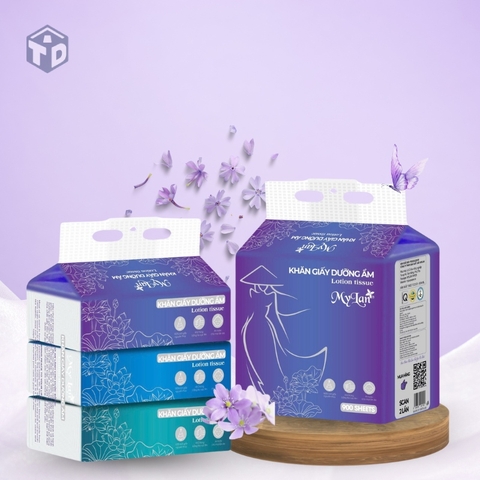 Mylan: Bịch giấy rút 3 gói màu tím siêu mềm mịn 300 tờ/ gói