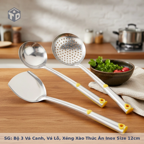 SG: Bộ 3 vá canh, vá lỗ, xẻng xào thức ăn inox size 12cm