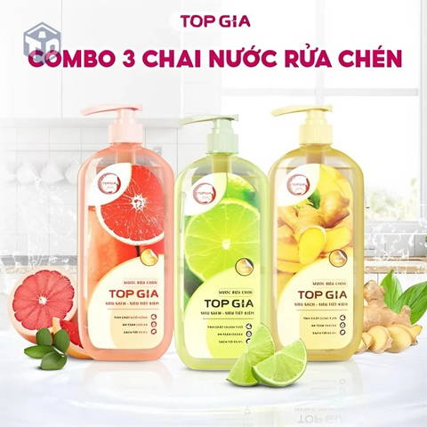 Topgia: Combo 3 chai nước rửa chén chanh + gừng+ bưởi