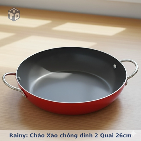 Rainy chính hãng: Chảo Xào ép miệng chống dính 2 Quai 26cm RNC-26TT2Q