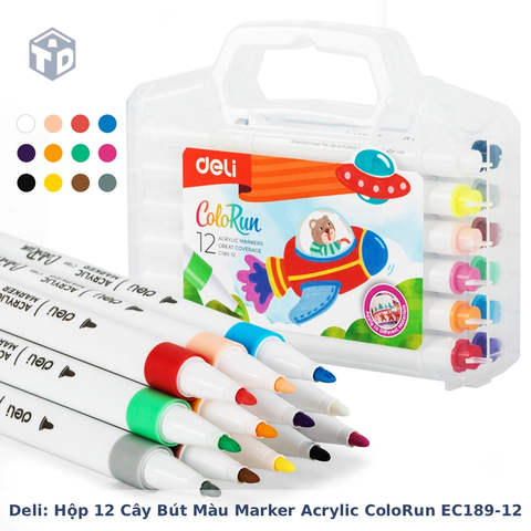 Deli: Hộp 12 cây bút màu Marker Acrylic ColoRun EC189-12