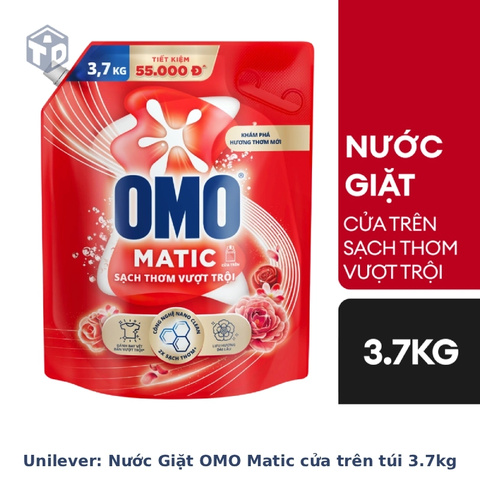 Unilever: Nước Giặt OMO Matic cửa trên sạch thơm vượt trội túi 3.7kg