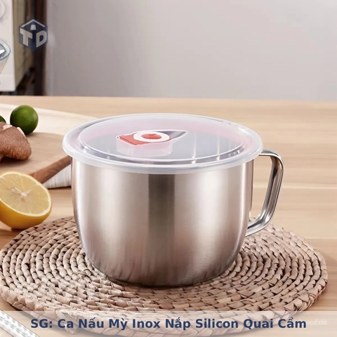 SG: Ca Nấu Mỳ Inox Nắp Silicon Quai Cầm Cách Nhiệt