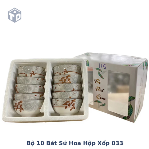 Bộ 10 Bát Sứ Hoa Hộp Xốp 033