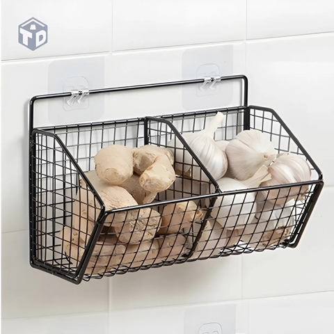 Giỏ Lưới Sắt 2 Ngăn Gắn Tường