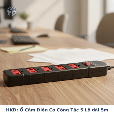 HKĐ: Ổ Cắm Điện Có Công Tắc 5 Lỗ Cắm Dây 5m HJD 0915-6A