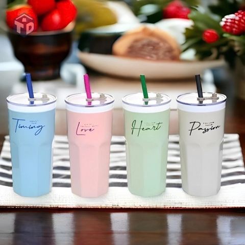 Nhựa T L Thành: Ly Giữ Nhiệt 600ML (Love, Heart….) kèm ống hút