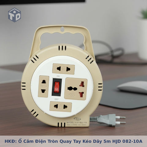 HKĐ: Ổ cắm điện tròn quay tay kéo dây 5m HJD 082-10A