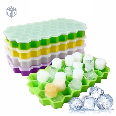 Khay Đá Silicon 37 Viên Hình Tổ Ong Kèm Nắp (T200)