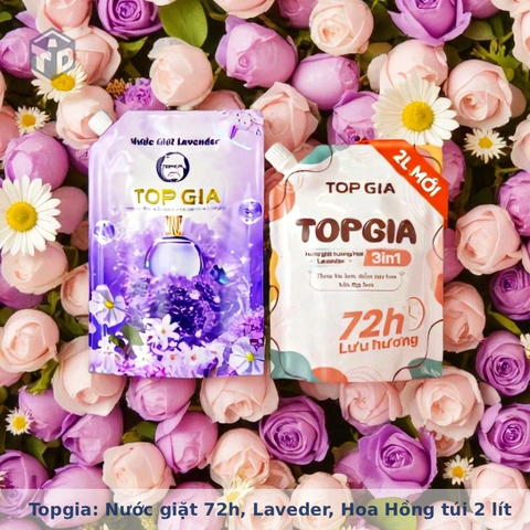 Topgia: Nước giặt 72h, Laveder, Hoa Hồng túi 2 lít