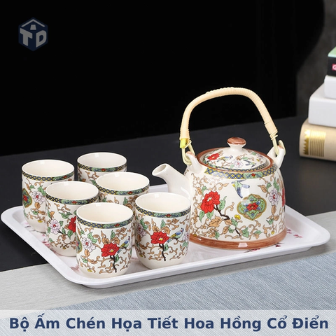 Bộ Ấm Chén Họa Tiết Hoa Hồng Cổ Điển Ko Bao bể vc