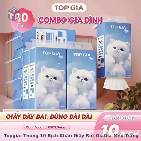 Topgia: Thùng 10 Bịch Khăn Giấy Rút GiaGia Mèo Trắng