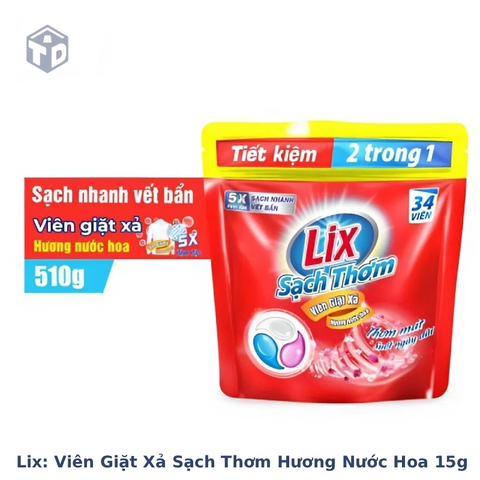 Lix: Viên Giặt Xả Sạch Thơm Hương Nước Hoa 15g