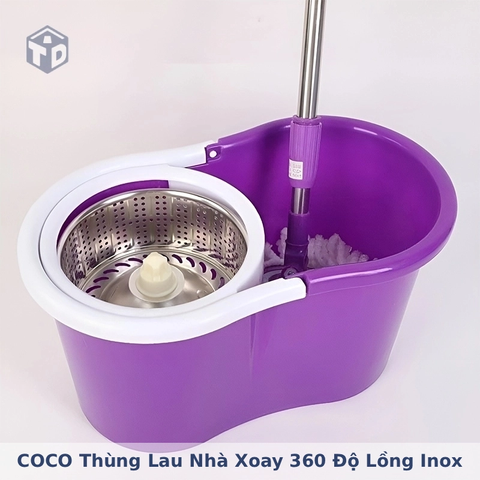 COCO: Thùng nhựa Lồng Inox KO hộp: Thùng lau nhà xoay 360 - Ko Bao Bể VC