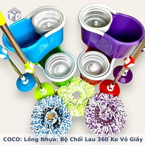 COCO: Lồng Nhựa: Bộ Chổi Lau 360 Ko vỏ giấy - Ko Bao Bể VC