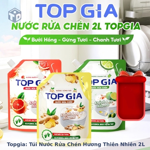 Topgia: Túi Nước Rửa Chén Hương Thiên Nhiên, Lavender 2L