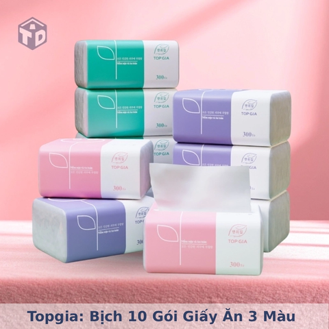 Topgia: Bịch 10 gói giấy ăn 3 màu