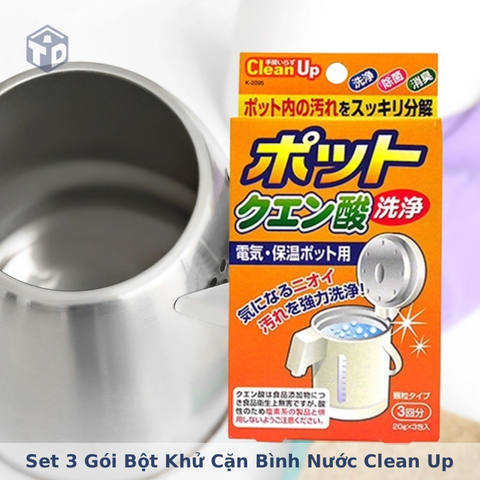 KBN Hàng Nhật, Tem phụ & HĐ: Set 3 Gói Bột Khử Cặn Bình Nước Clean Up