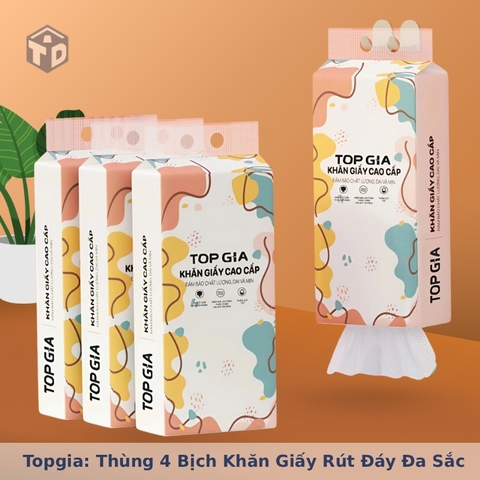 Topgia: Thùng 4 Bịch Khăn Giấy Rút Đáy Đa Sắc