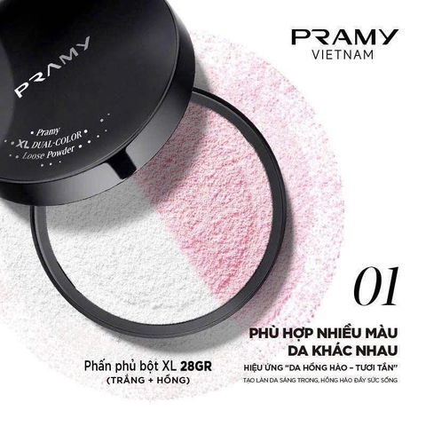 Phấn Phủ Hiệu Chỉnh Sắc Da Mỏng Mịn PRAMY XL Dual-Color Loose Powder 28G
