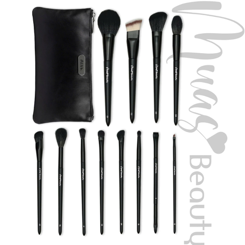 Bộ Cọ Trang Điểm Cá Nhân MUA.s Beauty 12 Cây Đen Hoặc Hồng Kèm Túi Chất Lông Mền Mịn