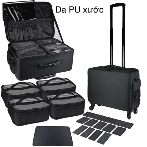 Cốp Kéo Trang Điểm Da Pu Kháng Nước Kèm 4 Túi