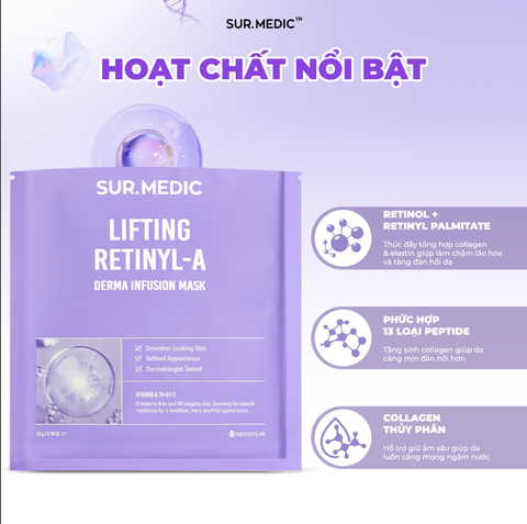 (10 Miếng/Hộp) Mặt Nạ Nâng Cơ Sur.Medic Derma Infusion Mask Lifting Retinyl-A 28g