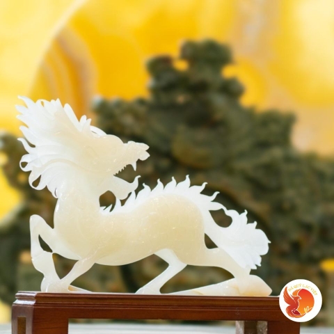 Tượng Kỳ Lân Ngọc Onyx Trắng