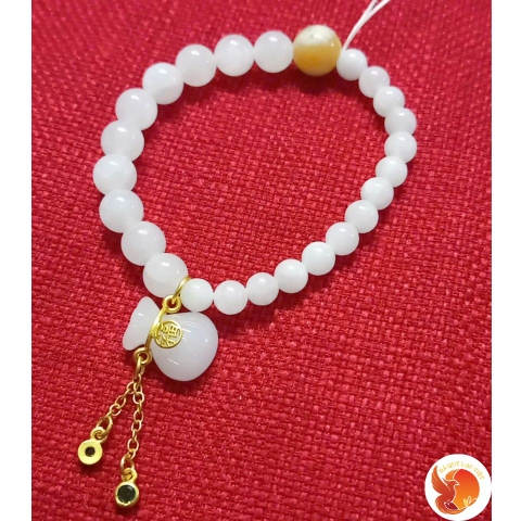 Vòng Tay Bạch Ngọc Mix Hoàng Ngọc Và Charm Hồ Lô