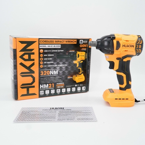 Máy siết bulong pin 21V Hukan HK-G1-BL320N 320Nm (Không chổi than)