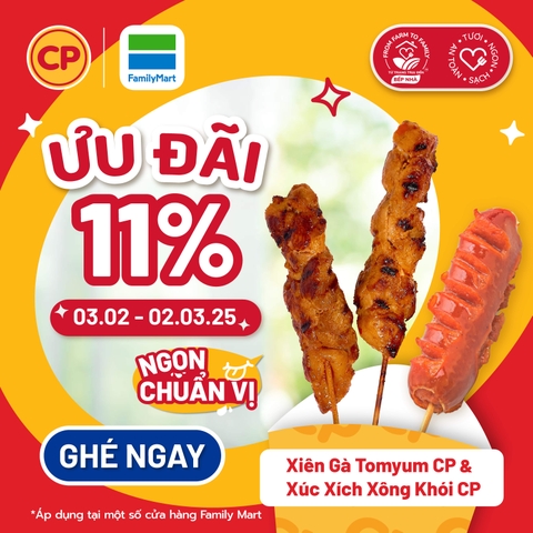 [CP x FamilyMart] Deal Hời Back To School - Giảm 11% Xúc Xích CP, Gà Xiên CP