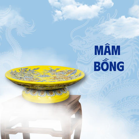 Mâm Bồng Men Vàng Gốm Sứ Bát Tràng - Phúc Lộc Viên Minh - PLVM1213