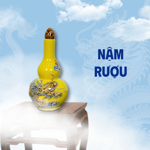 Nậm Rượu Men Vàng Gốm Sứ Bát Tràng - Phúc Lộc Viên Minh - PLVM1217