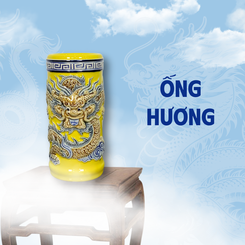 Ống Hương Men Vàng Gốm Sứ Bát Tràng - Phúc Lộc Viên Minh - PLVM1218